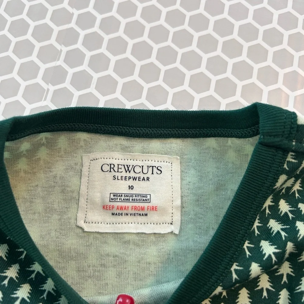 NWT J Crew Crewcuts Green and White Tree-Print Kids Pajama Set.  Size 10